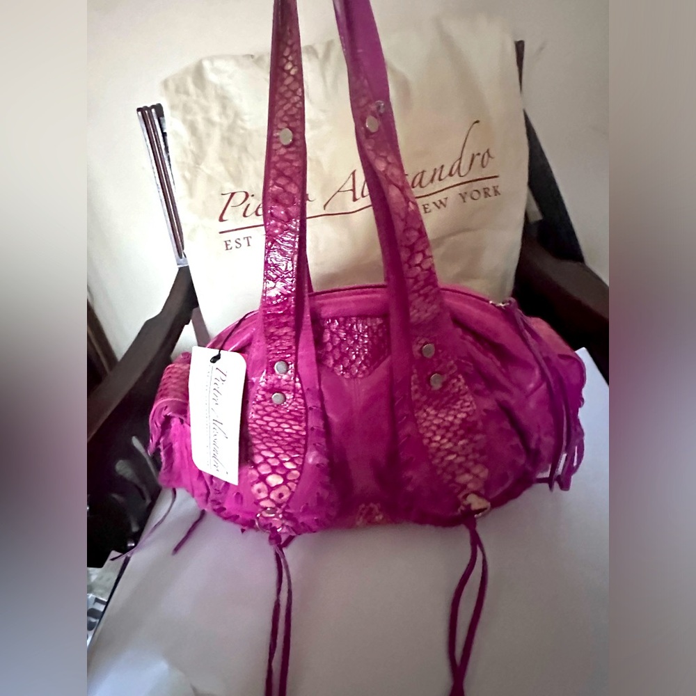 Pierre Alessandro NWT pink Italian leather satchel with fringe detail